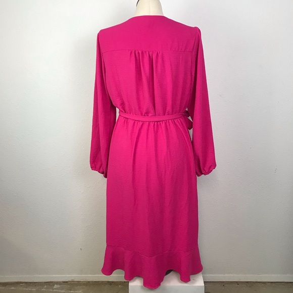 Luxology Wrap Dress Women’s Size XL Color Pink Ruffles V-Neck Long Sleeve Hi-Low - Picture 3 of 15